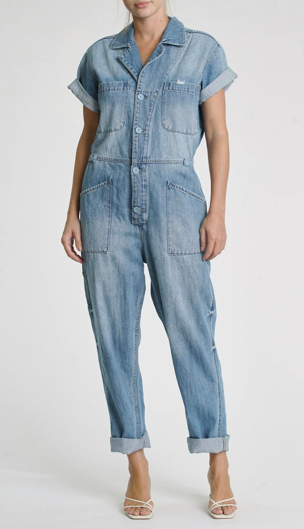 DENIM SHORT SLEEVE JUMPSUIT