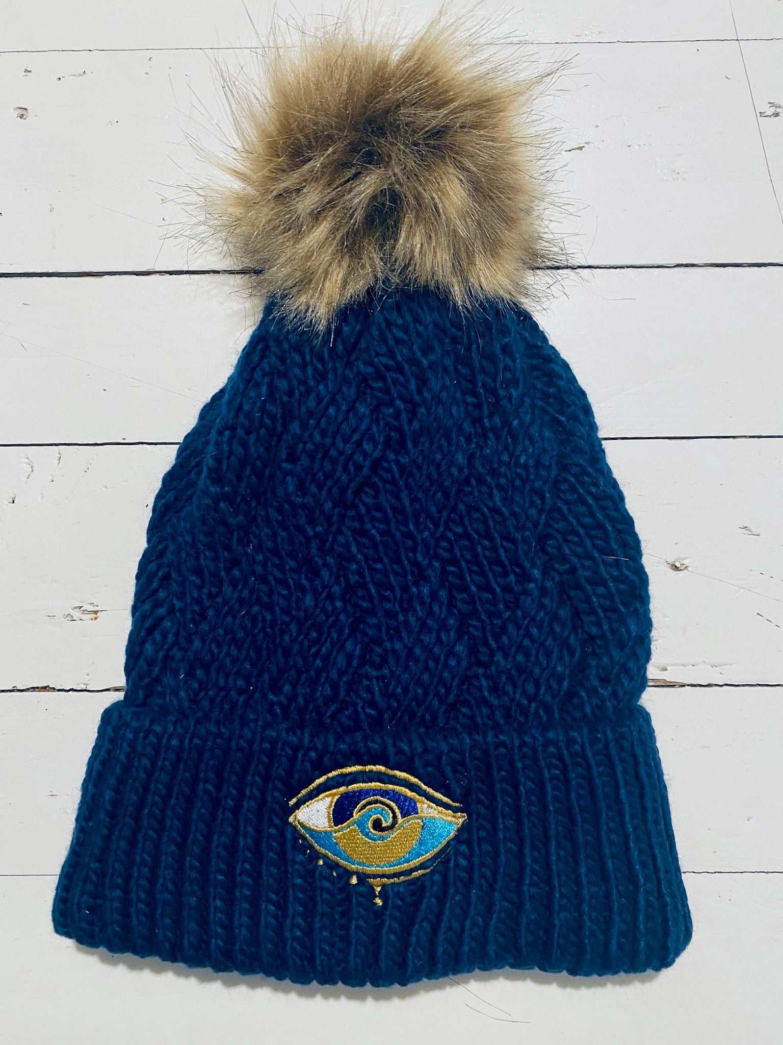 NAVY SEANOE POM BEANIE