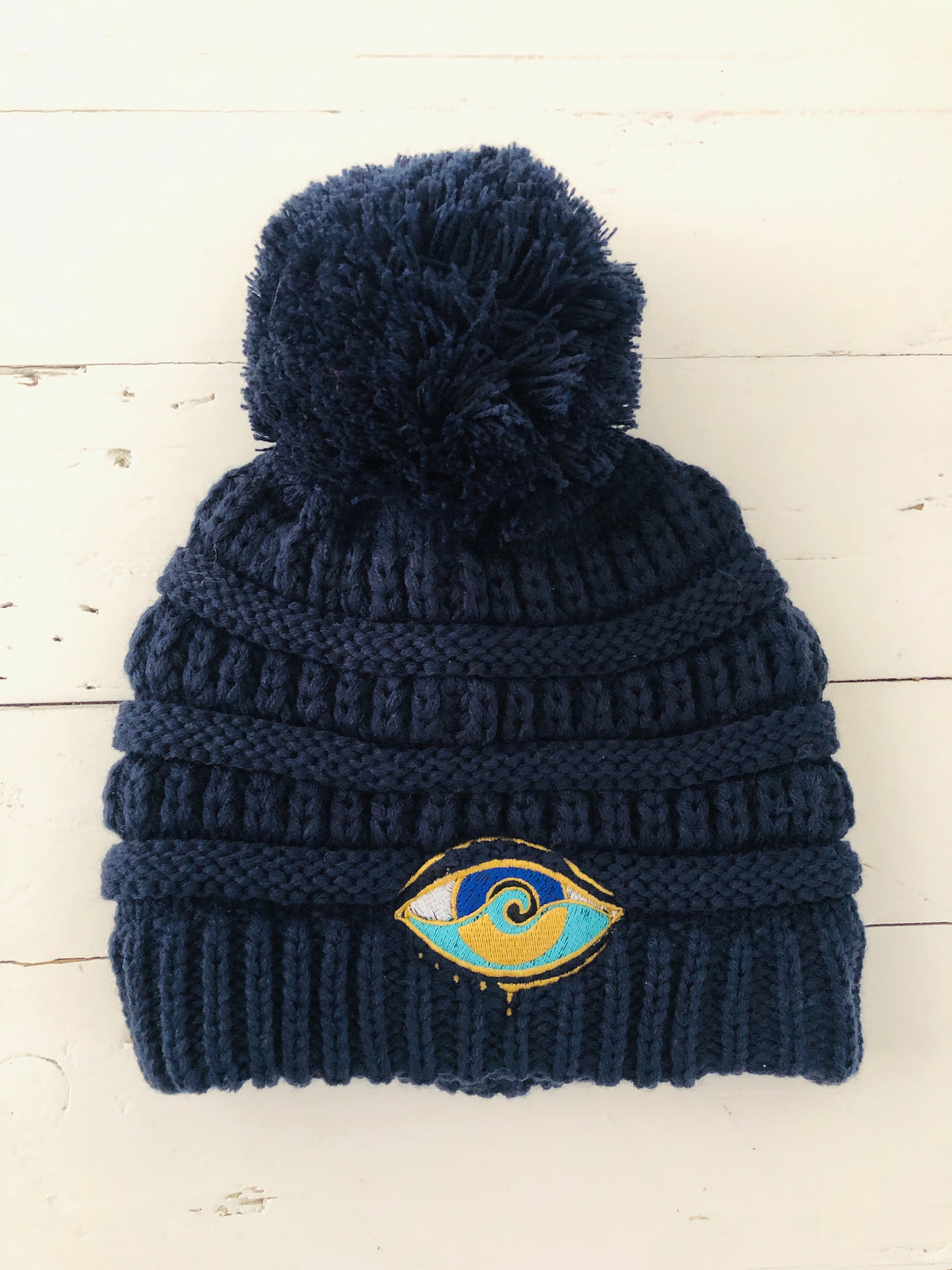 KIDS NAVY SEANOE POM BEANIE