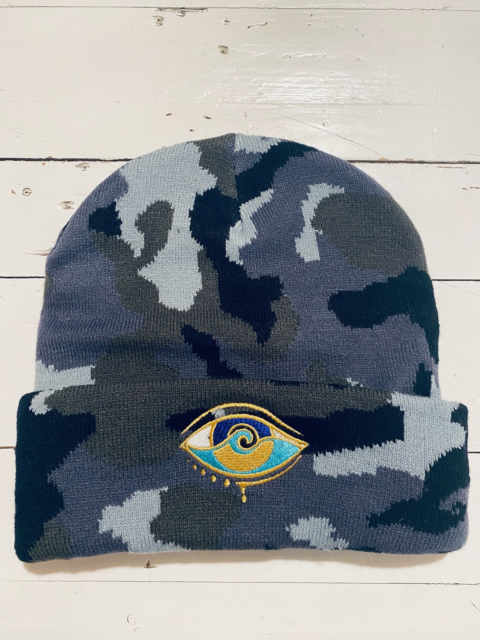 BLUE CAMO CUFF BEANIE