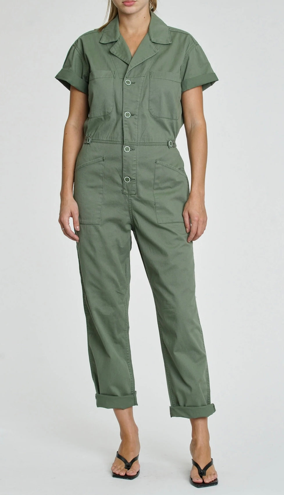 ARMY GREEN SHORT SLEEVE JUMPSUIT