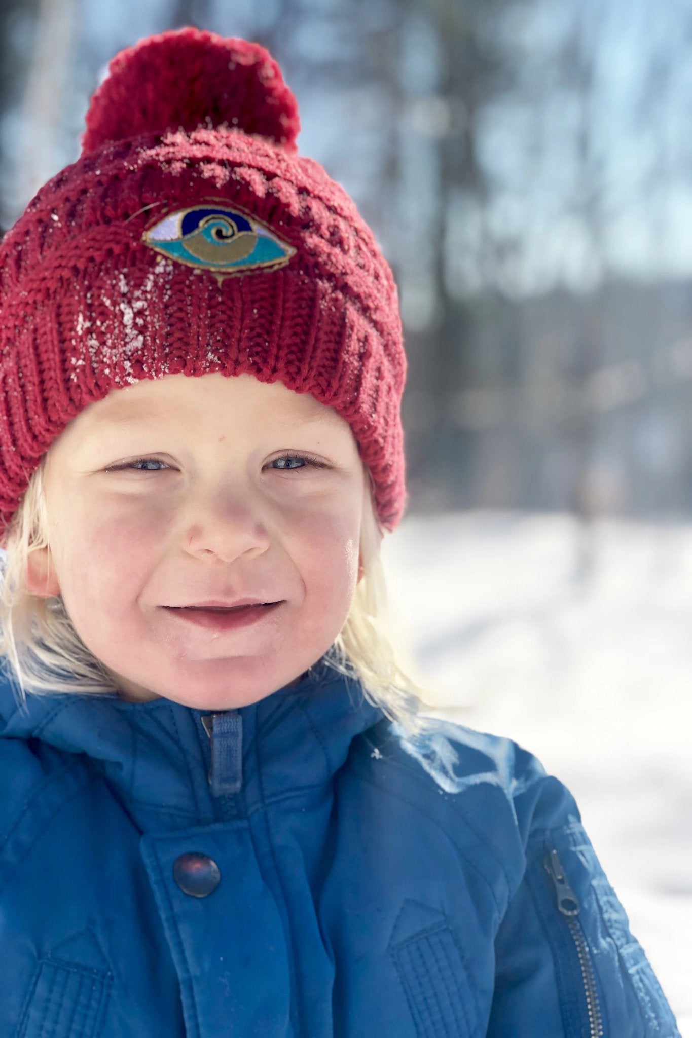 KIDS RED SEANOE POM BEANIE