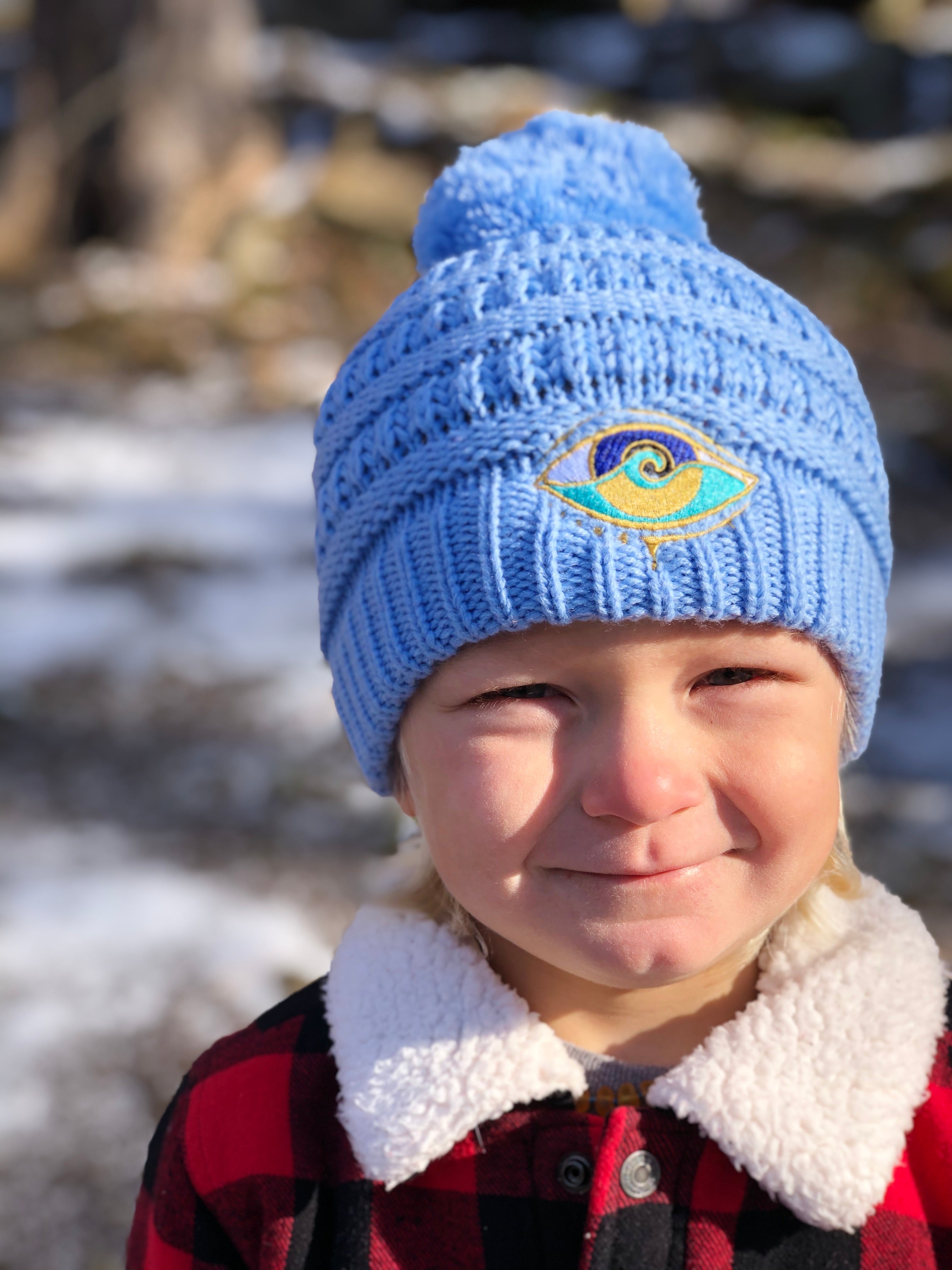 KIDS PERIWINKLE SEANOE POM BEANIE