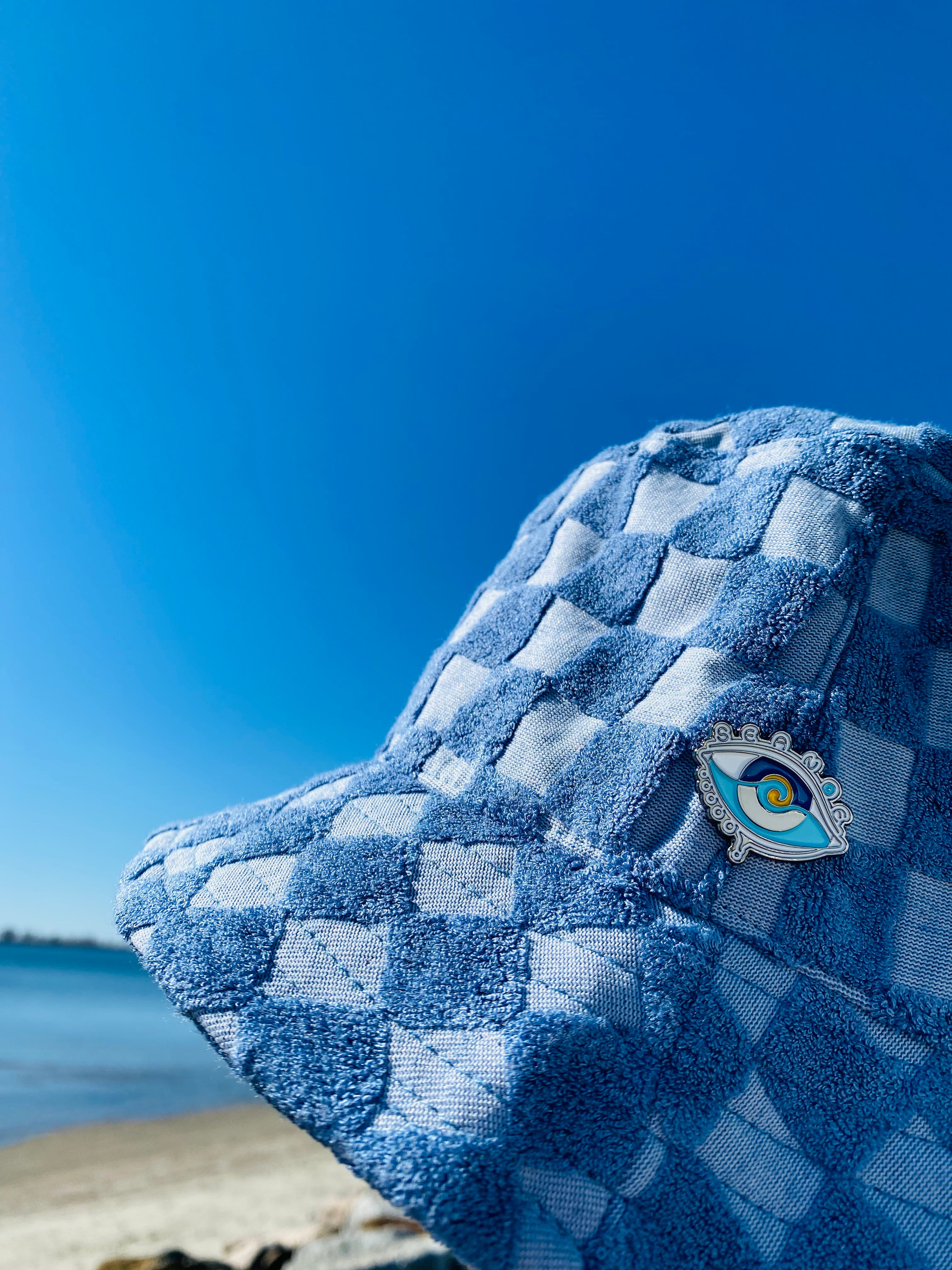 BLUE CHECKERED TERRY BUCKET HAT