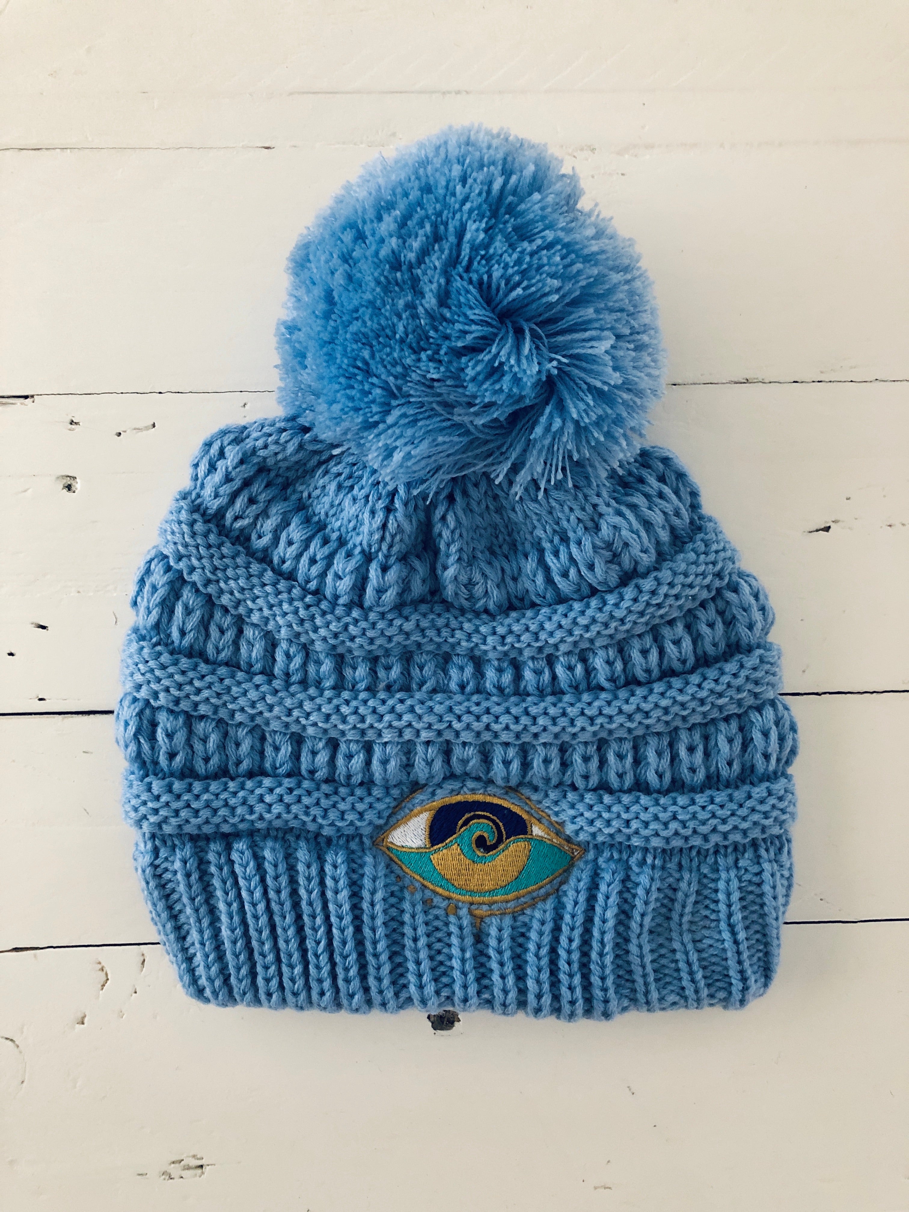 KIDS PERIWINKLE SEANOE POM BEANIE