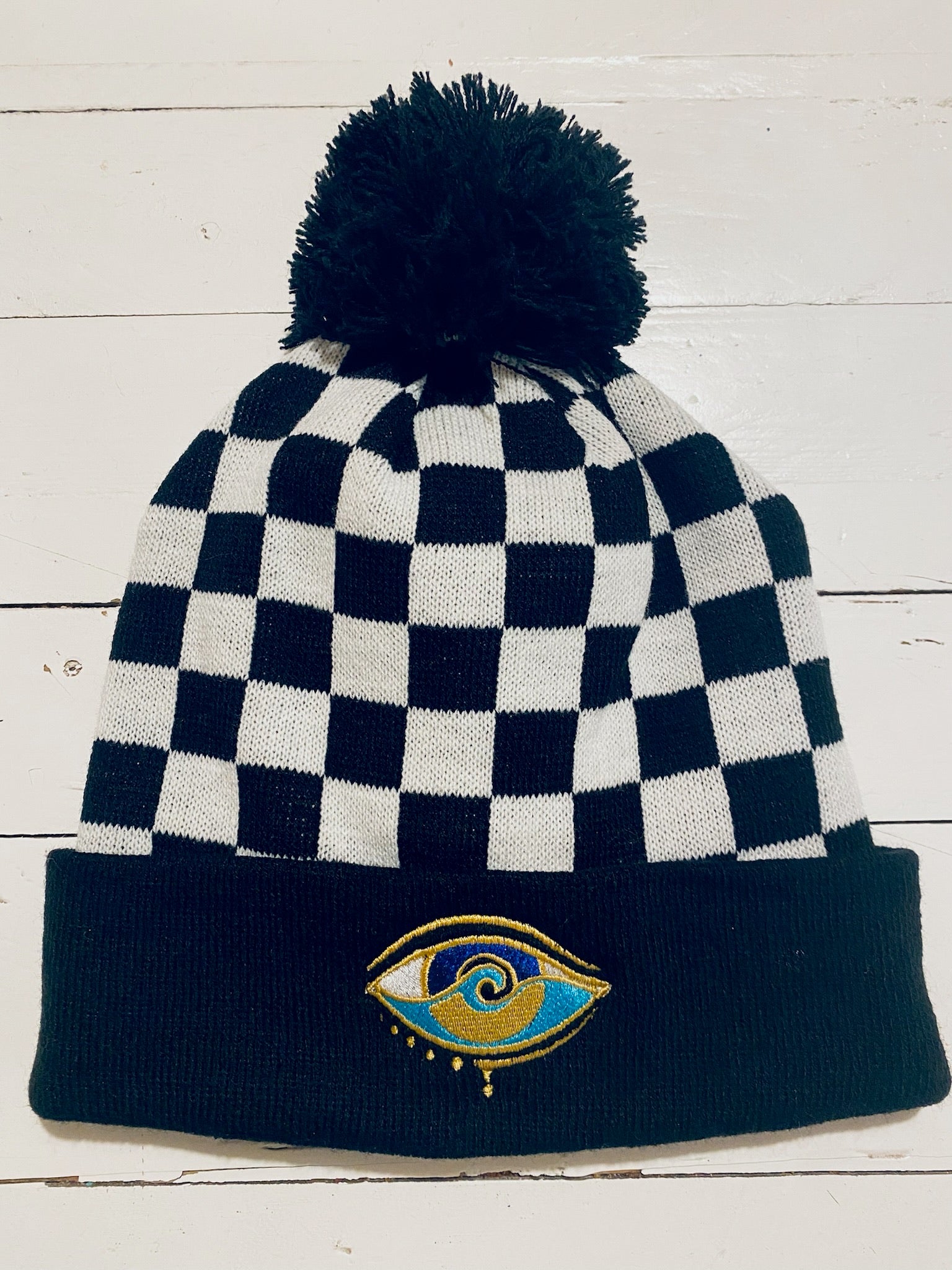 KIDS CHECKERED SEANOE POM BEANIE