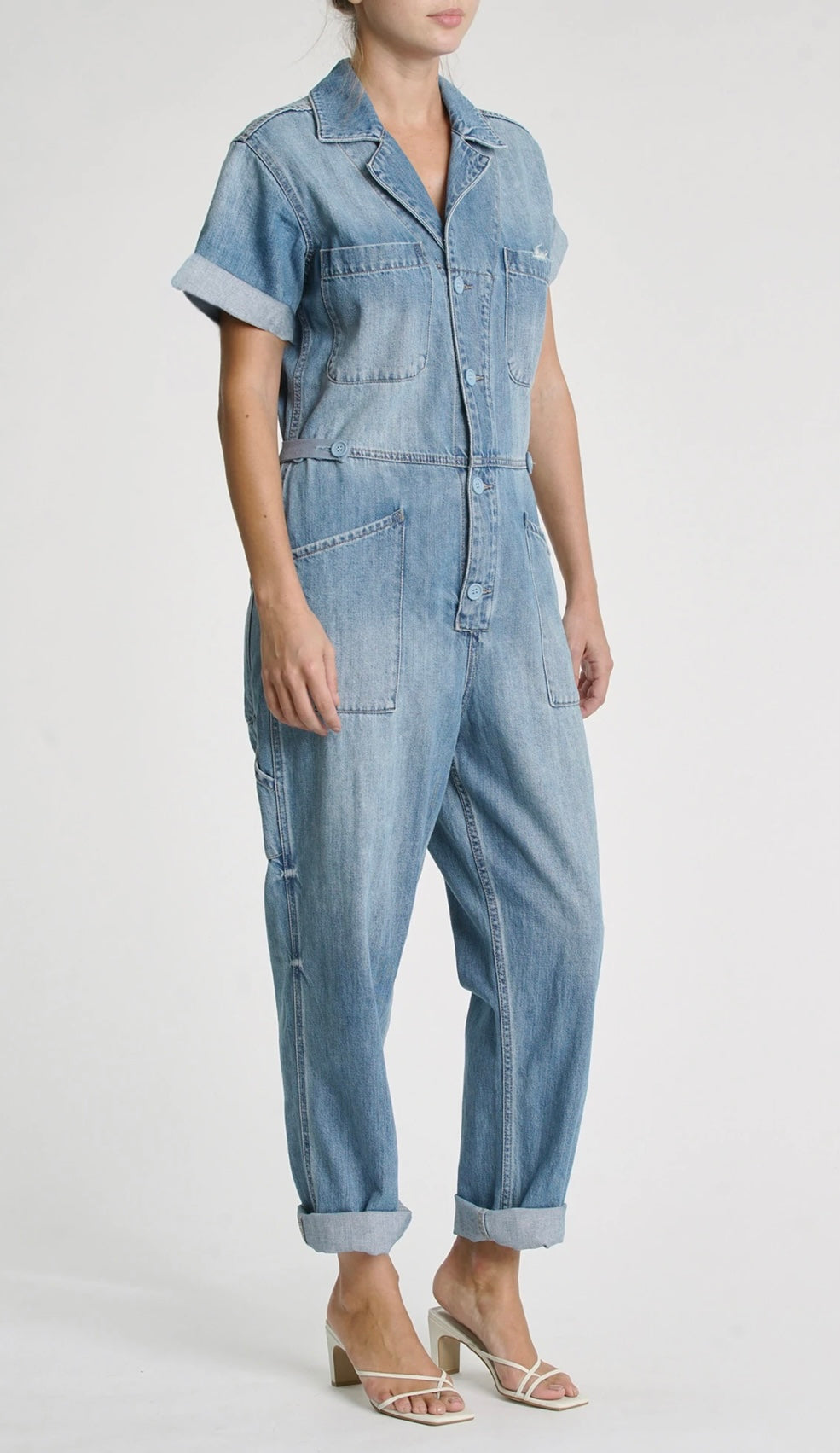 DENIM SHORT SLEEVE JUMPSUIT