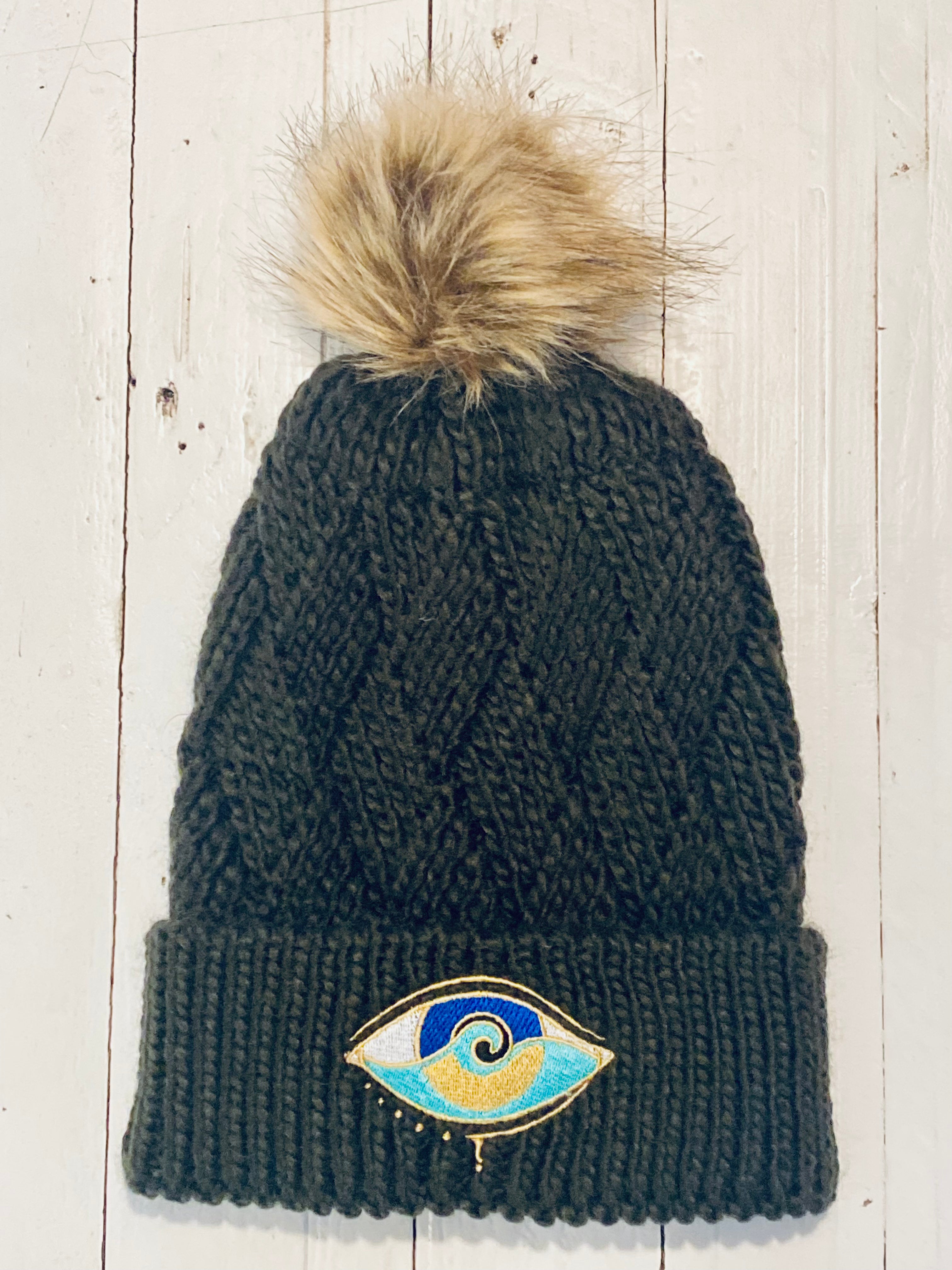 DARK OLIVE SEANOE POM BEANIE