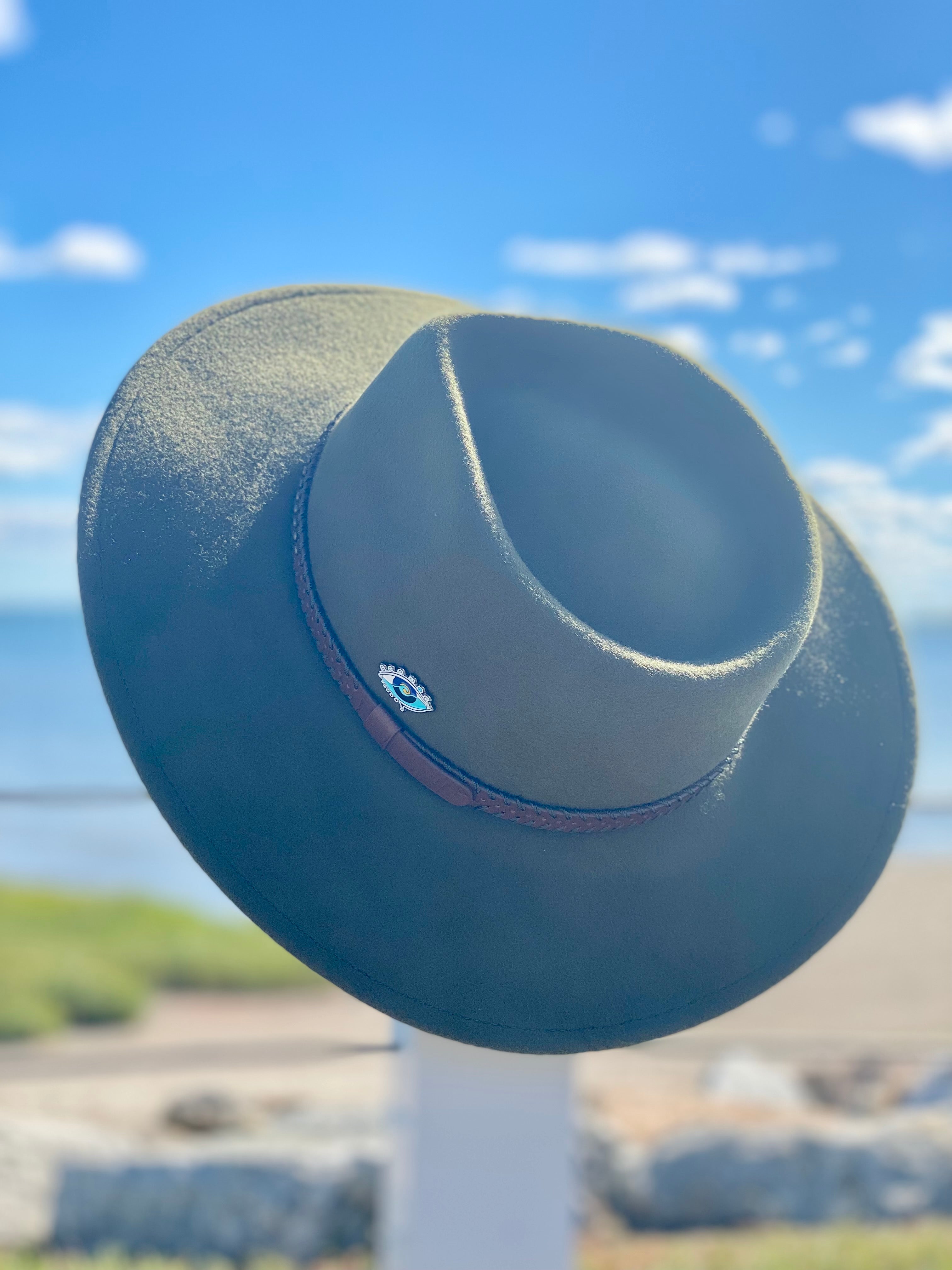 OLIVE LEATHER BAND RANCHER HAT