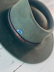 OLIVE LEATHER BAND RANCHER HAT