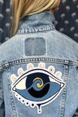 kids chenille patch denim trucker jacket